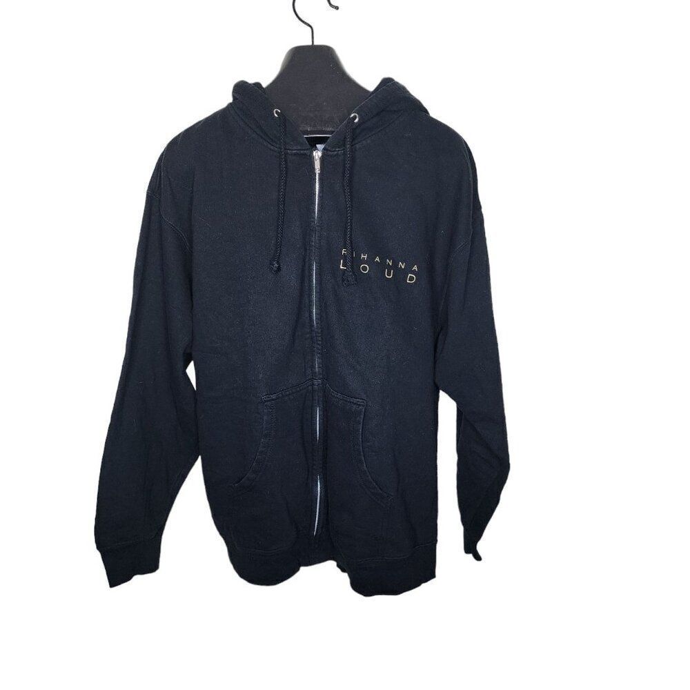 Rihanna Loud Navy Long Sleeve Zip Up Hoodie Mens Size XL Black RARE